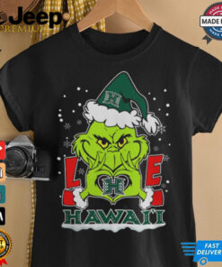 The Grinch Love Heart 2024 Hawai'i Rainbow Warriors Football Christmas Shirt