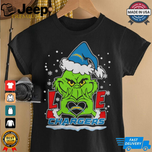 The Grinch Love Heart 2024 Los Angeles Chargers Football Christmas Shirt