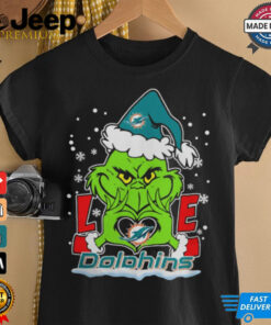 The Grinch Love Heart 2024 Miami Dolphins Football Christmas Shirt