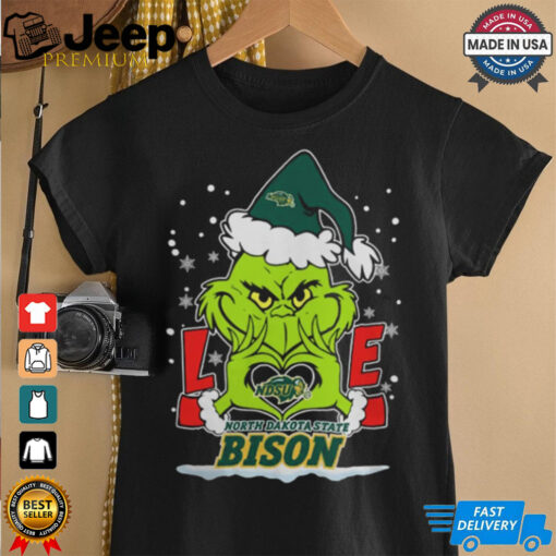 The Grinch Love Heart 2024 North Dakota State Bison Football Christmas Shirt