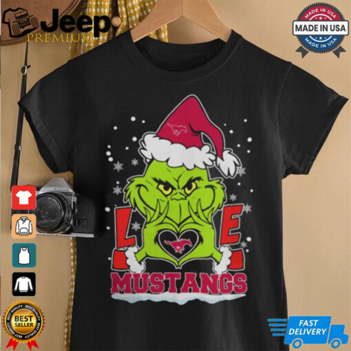 The Grinch Love Heart 2024 SMU Mustangs Football Christmas Shirt