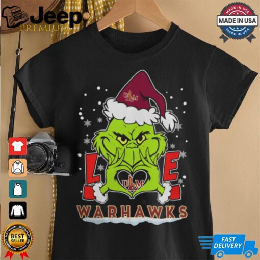 The Grinch Love Heart 2024 ULM Warhawks Football Christmas Shirt