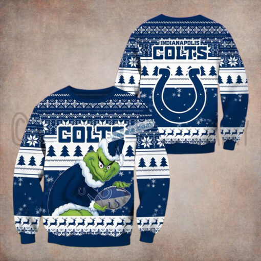 The Grinch Stole Indianapolis Colts Ball Blue Womens Ugly Christmas Sweater