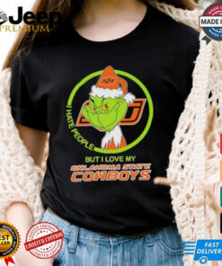 The Grinch X Oklahomoa state Cowboys I Hate People But I Love My Oklahoma state Christmas Shirt