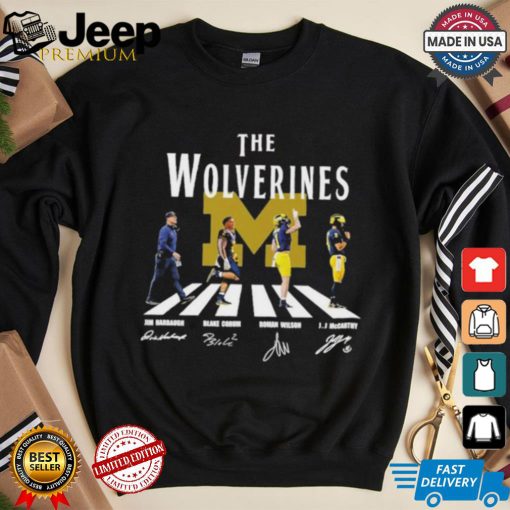 The Michigan Wolverines Abbey Road Jim Harbaugh Blake Corum Roman Wilson And Jj Mccarthy Signatures Shirt