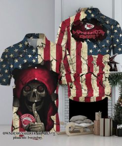 [The best selling] Kansas City Chiefs Skull Aloha Halloween Season Full Printing Hawaiian Shirt