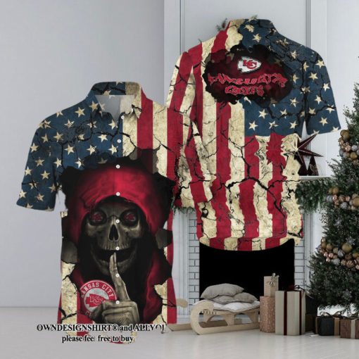 [The best selling] Kansas City Chiefs Skull Aloha Halloween Season Full Printing Hawaiian Shirt