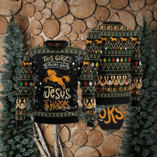 This Girls Run On Jesus And Horses Ugly Christmas Sweater