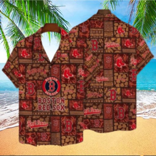 Tiki Motifs And Red Sox Logo Tropical Hawaiian Shirt