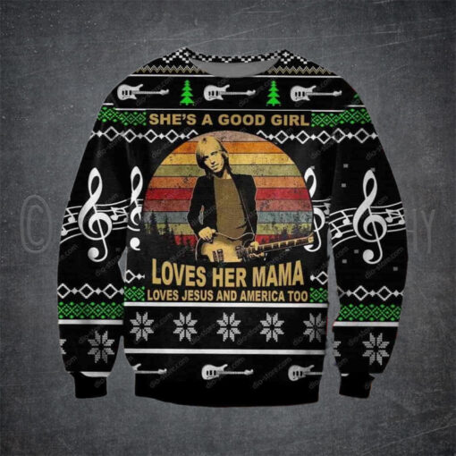 Tom Petty Loves Her Mama Loves Jeus And Amrica Too Chirstmas Gifts 2024 Xmas For Family And Friends Ugly Sweater