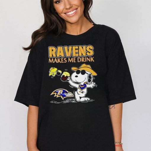 Top Snoopy And Woodstock Baltimore Ravens Makes Me Drink Beer Shirt