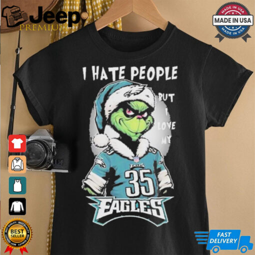 Top The Grinch I Hate People But I Love At Philadelphia Eagles Christmas 2024 T shirt