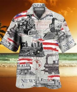 Train Independence Day Retro Train US Flag Hawaiian Shirt