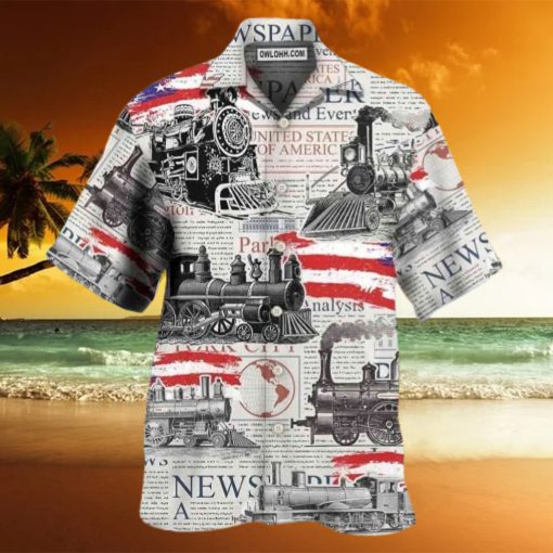 Train Independence Day Retro Train US Flag Hawaiian Shirt