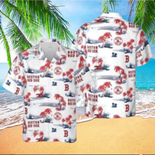 Tropical Palm Beach Scenery Boston Red Sox Hawaiian Shirt