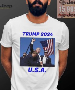 Trump 2024 Stay Strong Fist Pump Rally Secret Service Flag T Shirt