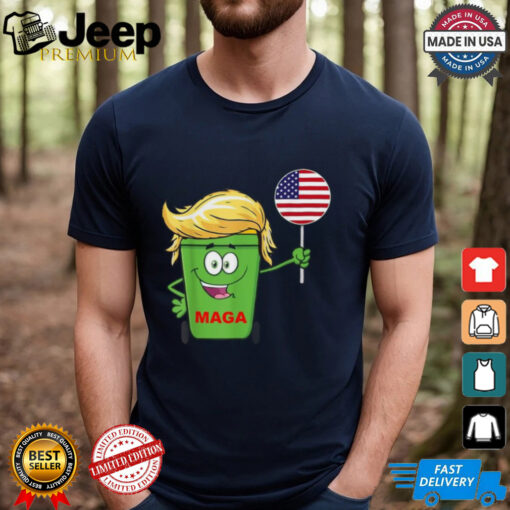 Trump MAGA Cartoon Garbage Can American Flag T Shirts