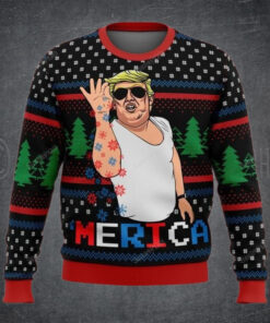 Trump Merica Funny Christmas Sweater – Unisex Funny Winter Holiday Ugly Christmas Sweater