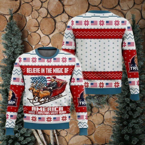 Trump Ugly Christmas Sweater, Believe In The Magic Of America Make Christmas Great Again Sweater