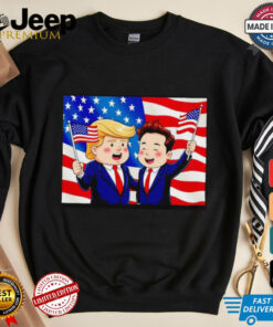 Trump and Elon Musk hand holding American flag cartoon shirt