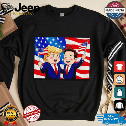 Trump and Elon Musk hand holding American flag cartoon shirt