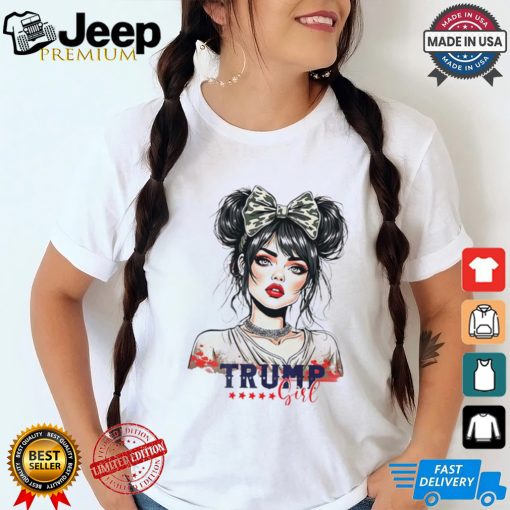 Trump girl messy bun Trump 2024 election American flag shirt