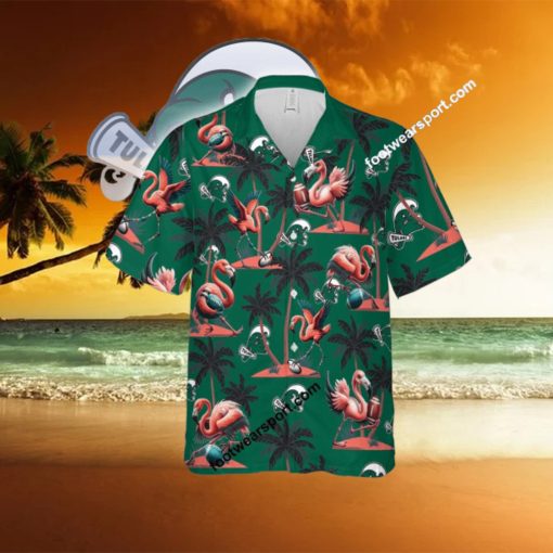 Tulane Green Wave Coconut Tree Island Hawaiian Shirt Flamingo Play Football Gift Beach