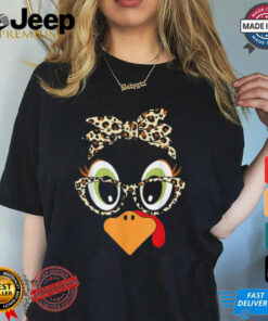 Turkey Face Leopard Headband Glasses Thanksgiving Women Girl T Shirt