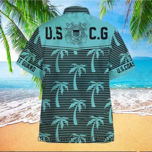 U.S. Coast Guard Coconut Tree Horizontal Striped Hawaiian Shirt