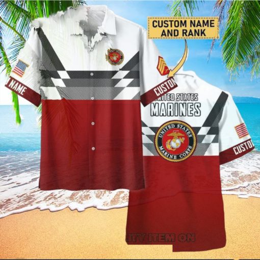 U.S. Marine Corps Custom Name And Rank Trending Hawaiian Shirt