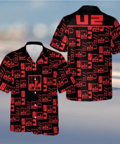 U2 Music Band Logo Hawaiian Shirt Thunder And Guitar Black Red For Fans Gift Holidays