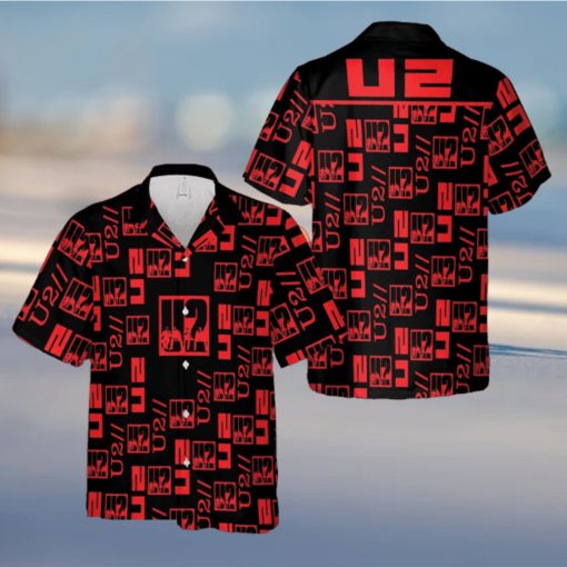 U2 Music Band Logo Hawaiian Shirt Thunder And Guitar Black Red For Fans Gift Holidays