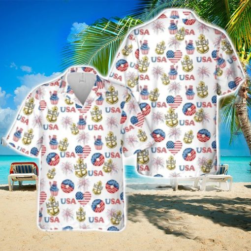 US Navy Chief Anchor, 4th Of July Tropical 3D Hawaiian Shirt US Navy Summer Gift