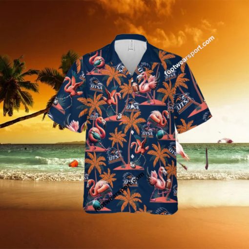 UTSA Roadrunners Coconut Tree Pattern 3D Hawaiian Shirt Flamingo Play Football For Men Women
