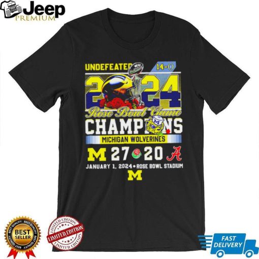 Undefeated Michigan Wolverines 2024 Rose Bowl Game Champions 27 20 logo shirt