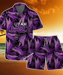 Utah Jazz Team Logo Pattern Leaves Vintage Art Hawaiian Shirt & Short