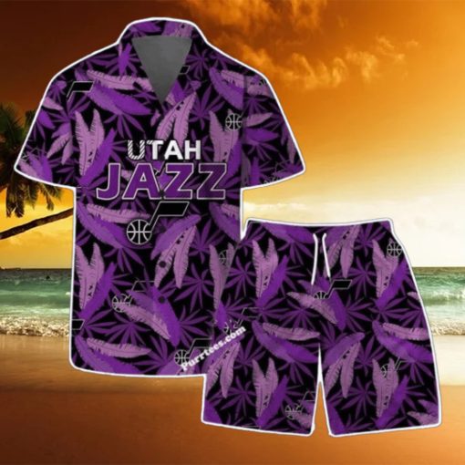 Utah Jazz Team Logo Pattern Leaves Vintage Art Hawaiian Shirt & Short