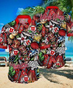 Utah Utes NCAA Mens Floral Button Up Hawaiian Shirt