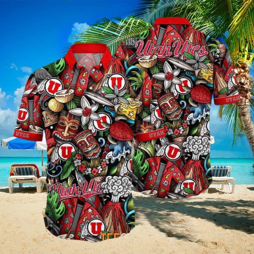 Utah Utes NCAA Mens Floral Button Up Hawaiian Shirt