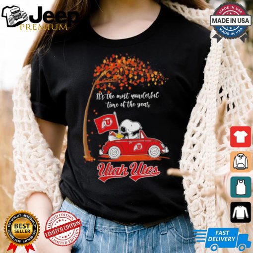 Utah Utes Snoopy driving car fall the most wonder ful time of the year shirt