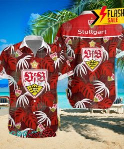 VfB Stuttgart Big Logo Tropical Leaves Hawaiian Shirt