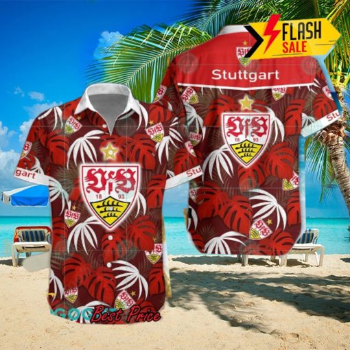 VfB Stuttgart Big Logo Tropical Leaves Hawaiian Shirt