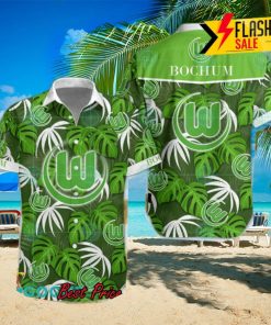 VfL Wolfsburg Big Logo Tropical Leaves Hawaiian Shirt