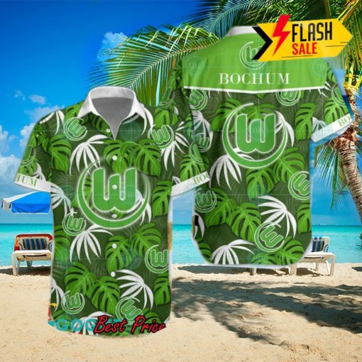 VfL Wolfsburg Big Logo Tropical Leaves Hawaiian Shirt