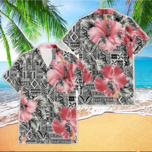 Vibrant Pink Hibiscus And Tribal Pattern Chicago White Sox Tropical Shirt