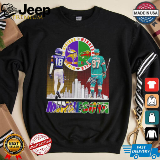 Vikings Justin Jefferson x Wild Kirill Kaprizov Minnesota skyline shirt