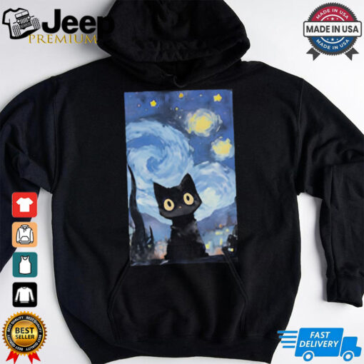 Vincent Van Gogh Starry Night Black Cat shirt