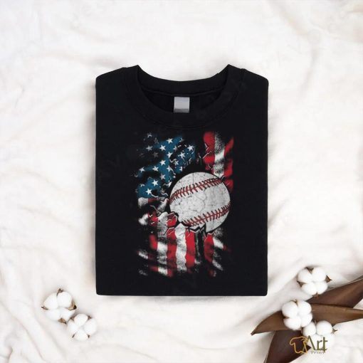 Vintage Baseball 4Th Of July Usa American Flag Boys T Shirt