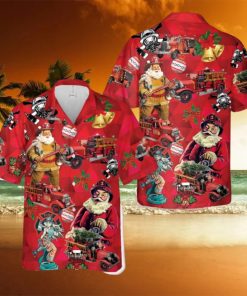 Vintage Firefighter Fire Truck Christmas Hawaiian Shirt For Men And Women Gift Teams Shirt Beach