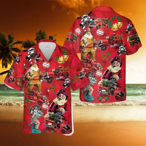 Vintage Firefighter Fire Truck Christmas Hawaiian Shirt For Men And Women Gift Teams Shirt Beach